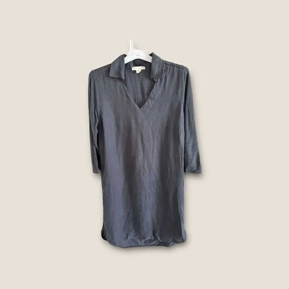 Becasa Charcoal Gray Lagenlook Beachy Minimalist Dress Size Small Linen